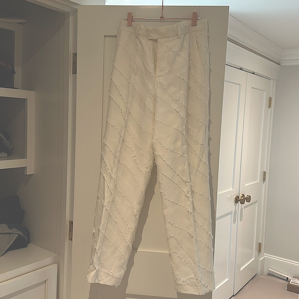 Zadig and Voltaire wide leg white fringe pant.